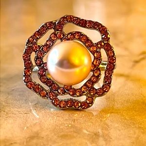 Simulated Pink Pearl Earring & Ring Set